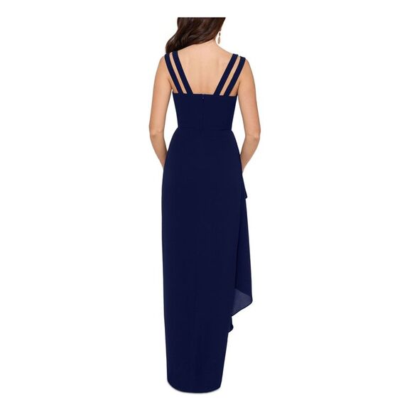 XSCAPE Womens Navy Square Neck Full-Length Formal Hi-Lo Dress 6 - Picture 2 of 4
